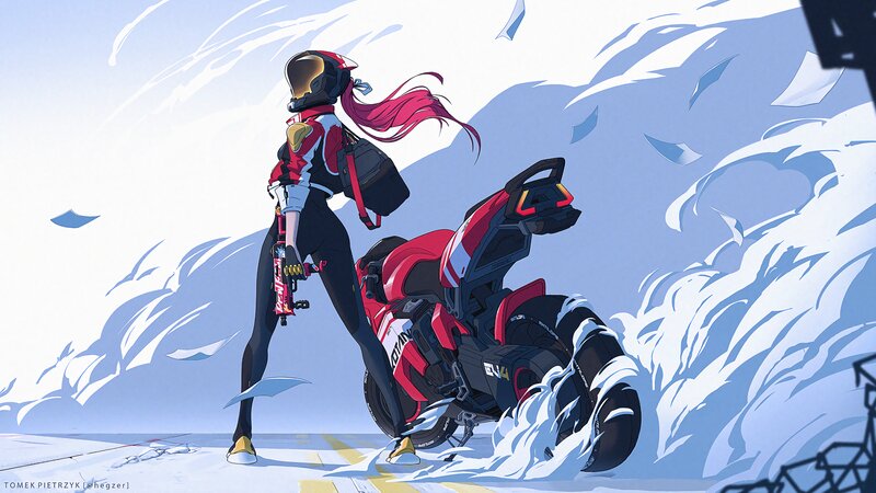 Female Rider with Motorcycle