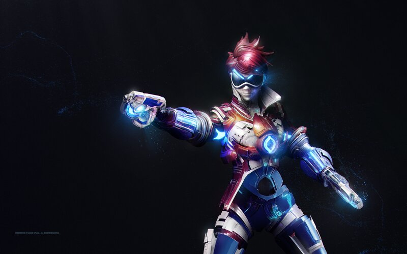 Female Robot Character — Blue, Dramatic, Night