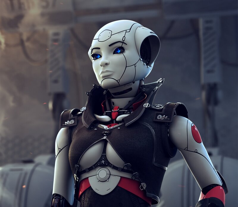 Female Robot in Armor — White