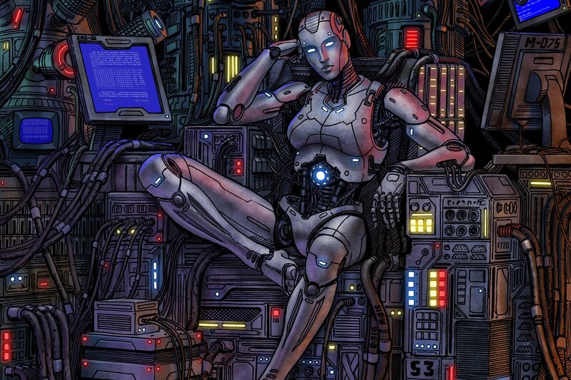 Female Robot in Control Room