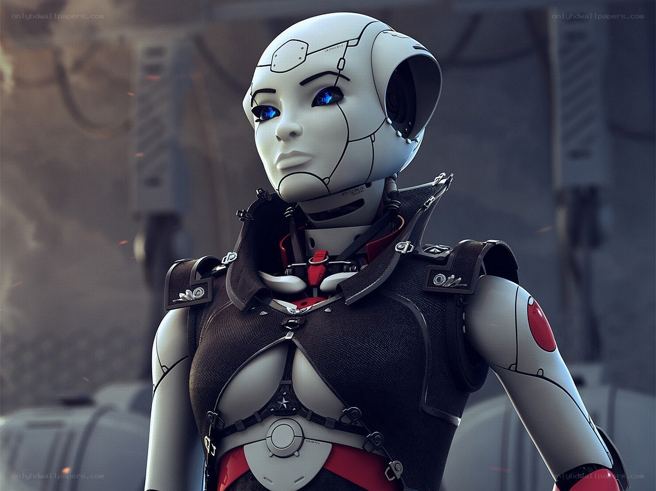female robot in futuristic armor