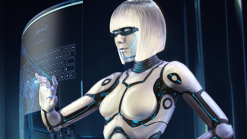 Female Robot Using Keyboard