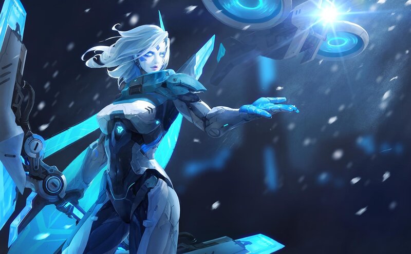 Female Robot Warrior — Blue, Dramatic