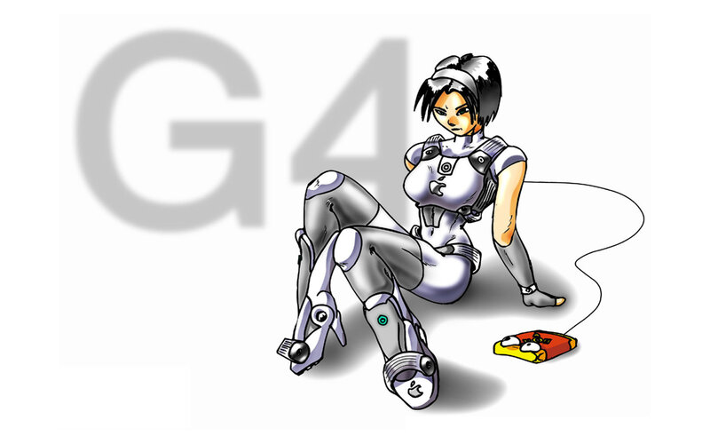 female robot with game controller