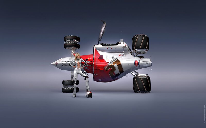 Female Robot with Race Car