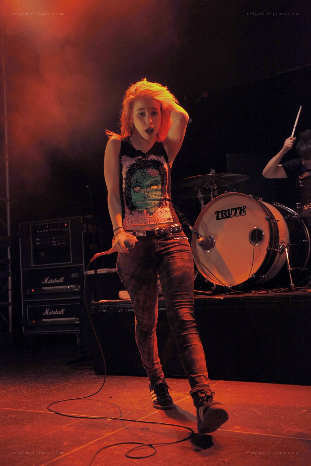 Female rock singer on stage