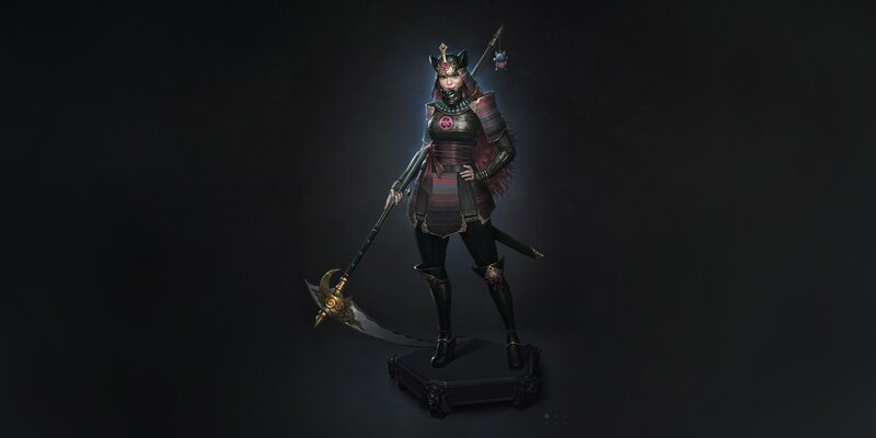 Female Samurai Warrior — Black, Dramatic, 3d Render
