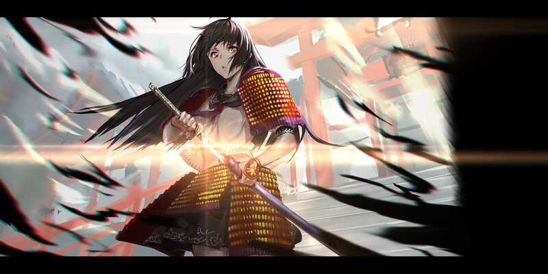 Female Samurai Warrior — Black, Dramatic, Afternoon