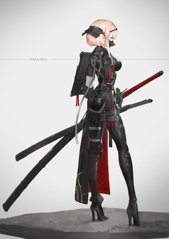 Female Samurai Warrior — Black, Dramatic, Digital Art, Sword