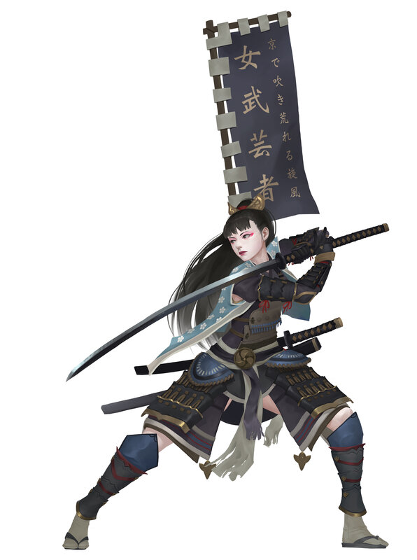Female Samurai Warrior — Black, Dramatic, Digital Art