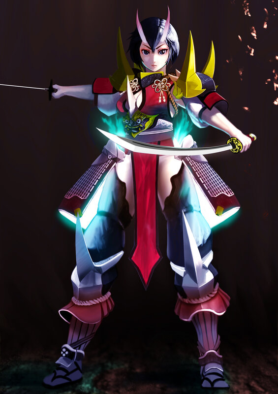 Female Samurai Warrior — Black, Dramatic, Night