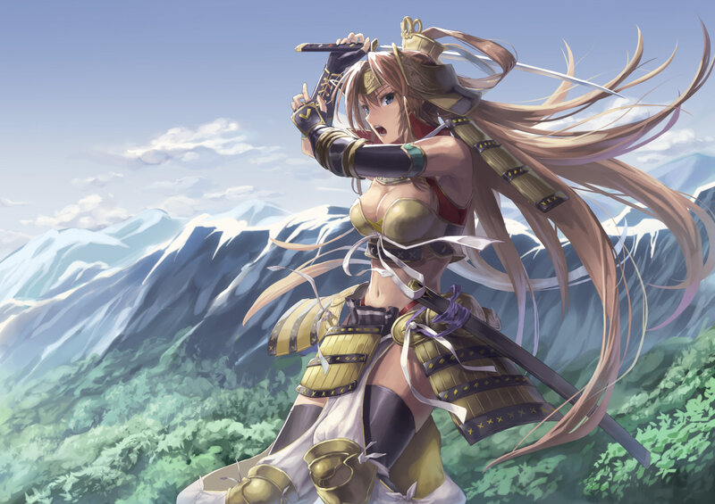 Female Samurai Warrior — Blue, Dramatic, Afternoon, Anime