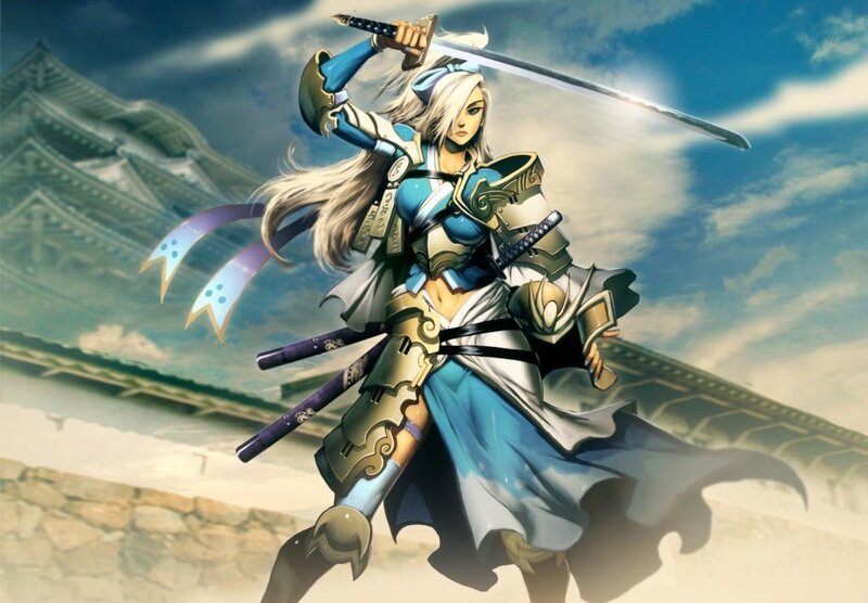 Female Samurai Warrior — Blue, Dramatic