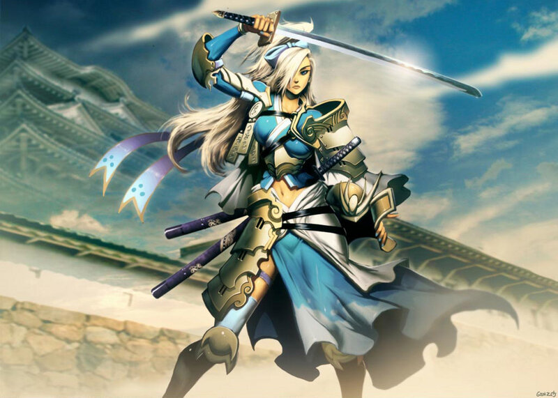 Female Samurai Warrior — Blue