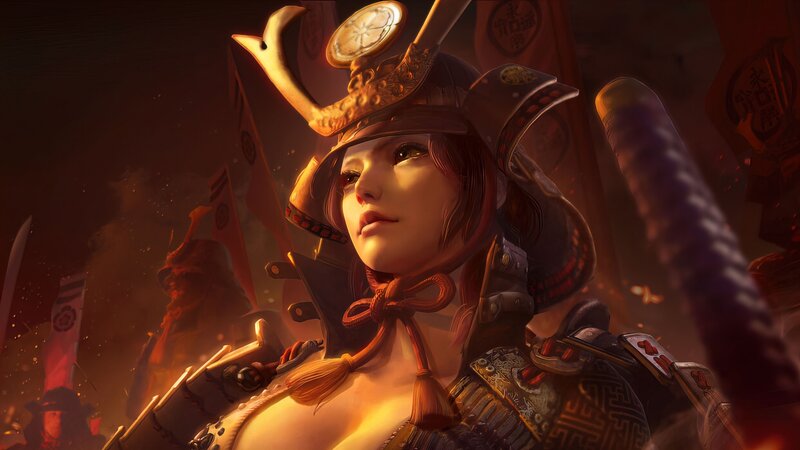 Female Samurai Warrior — Brown, Dramatic, Digital Art, Samurai Armor