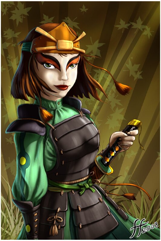 Female Samurai Warrior — Green, Dramatic, Autumn