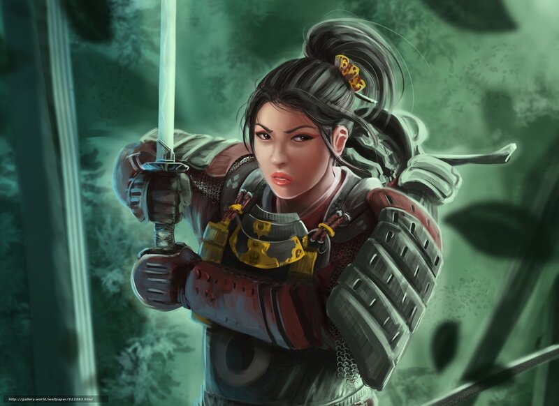 Female Samurai Warrior — Green, Dramatic