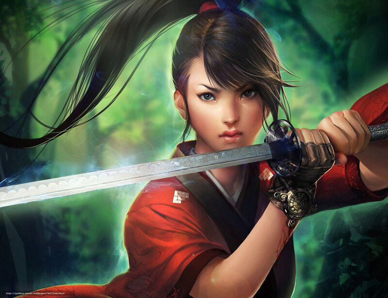 Female Samurai Warrior — Green