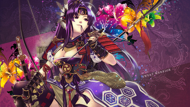Female Samurai Warrior — Purple, Dramatic, Digital Art, Sword