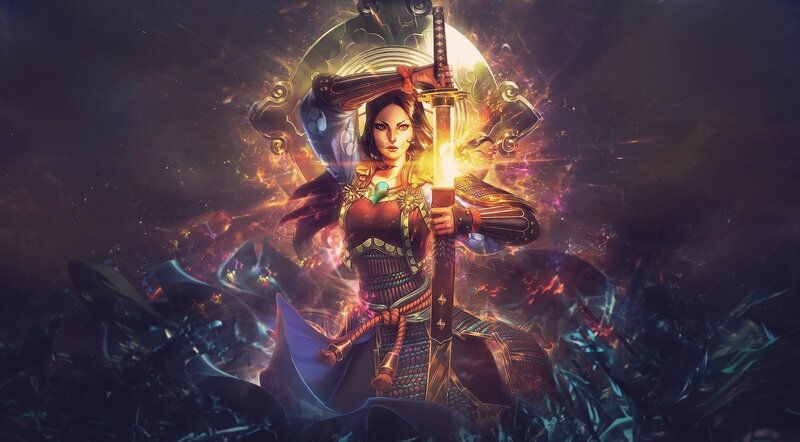 Female Samurai Warrior — Purple, Dramatic, Night