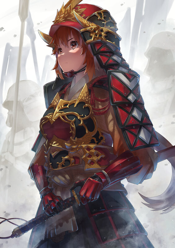 Female Samurai Warrior — Red, Dramatic, Digital Art, Sword, Armor