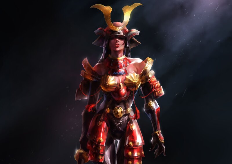 Female Samurai Warrior — Red, Dramatic, Night