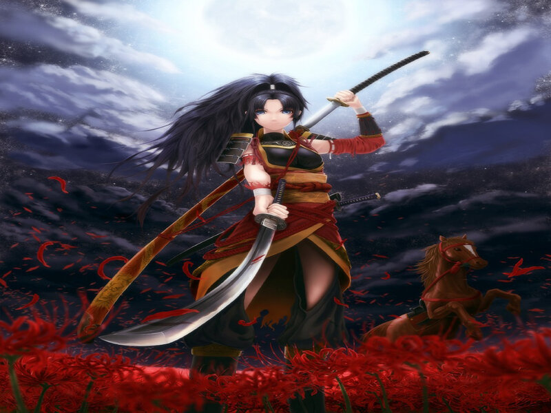 Female Samurai Warrior — Red, Dramatic