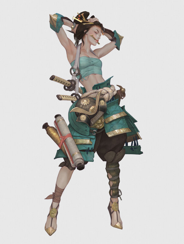 Female Samurai Warrior — Teal