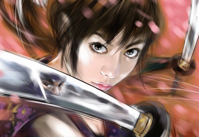 female samurai with sword