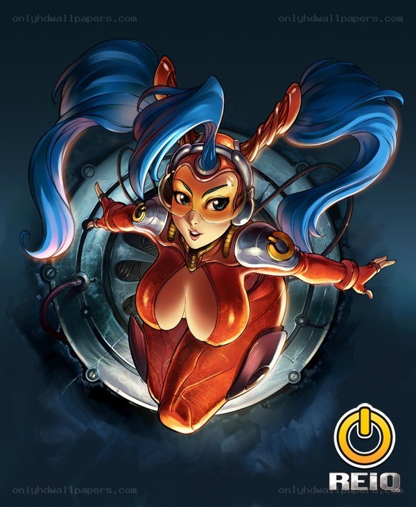 female sci-fi character in red suit