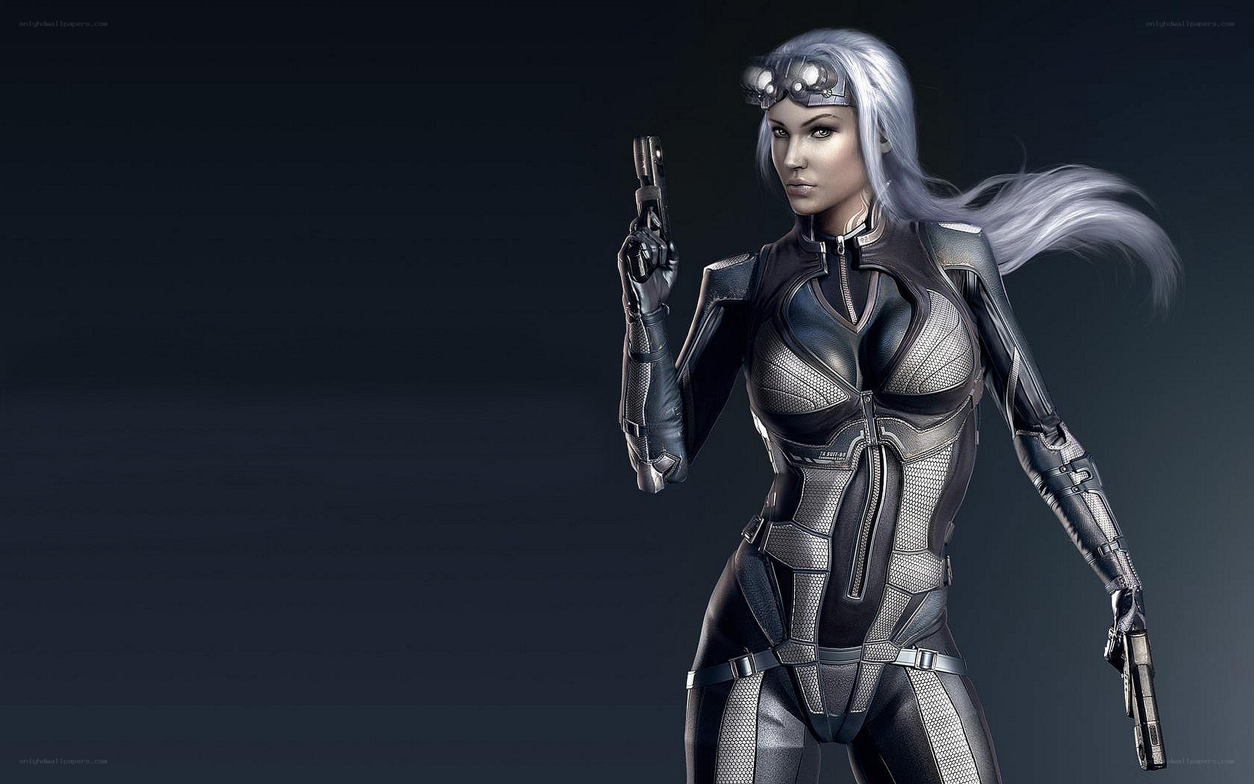 female sci-fi soldier with guns