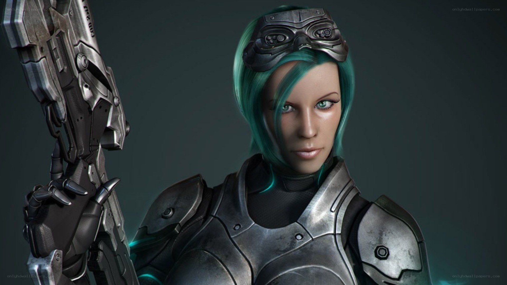 female sci-fi soldier with weapon