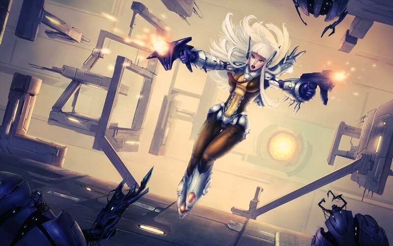 female sci-fi warrior in action