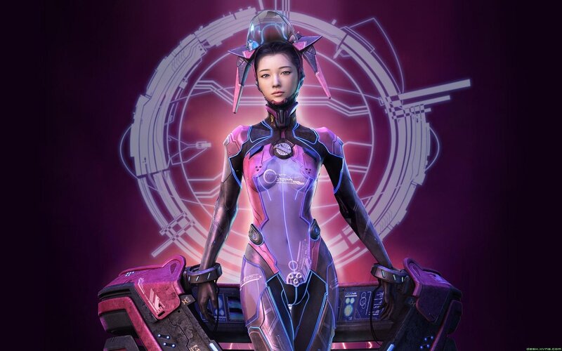 female sci-fi warrior in futuristic armor