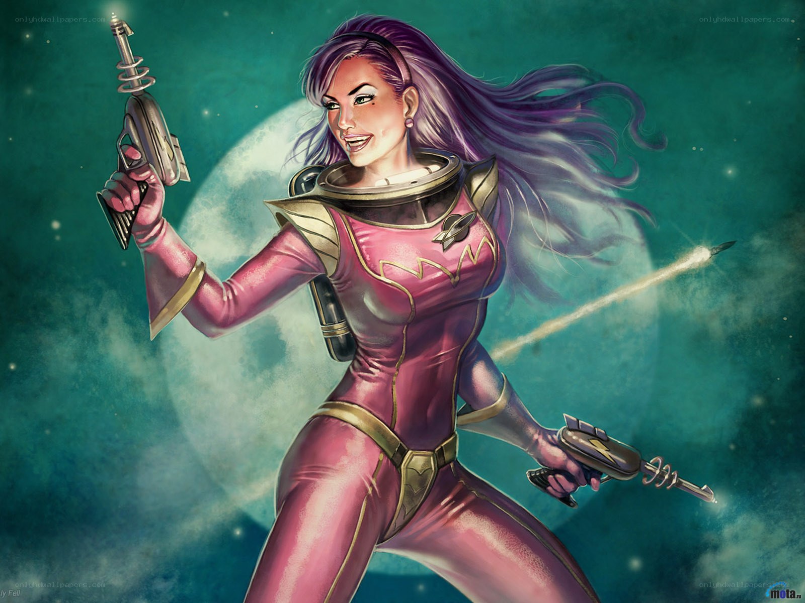 female sci-fi warrior with guns