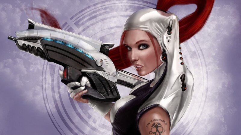 female sci-fi warrior with weapon