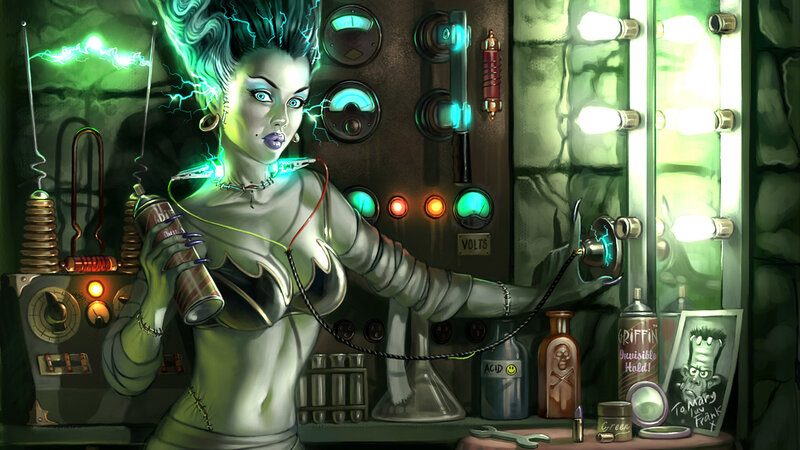 Female Scientist with Green Hair