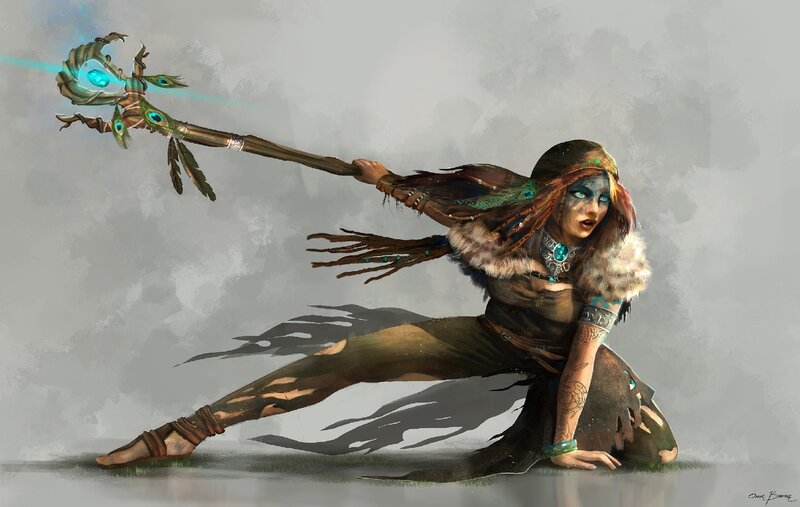 Female Shaman with Staff — Brown