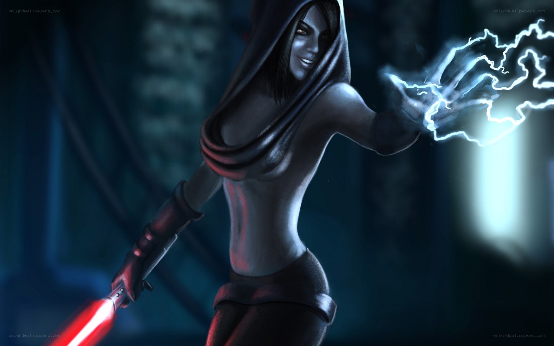 female Sith warrior with lightsaber