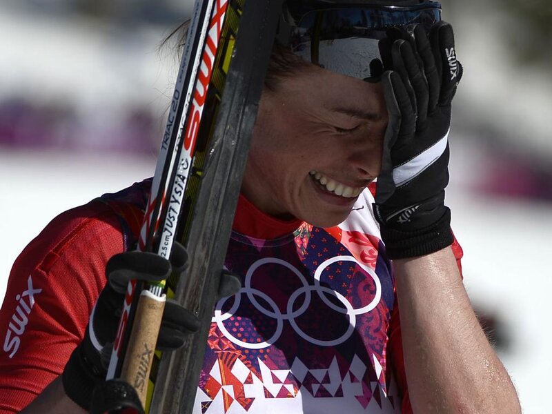 Female Skier with Ski