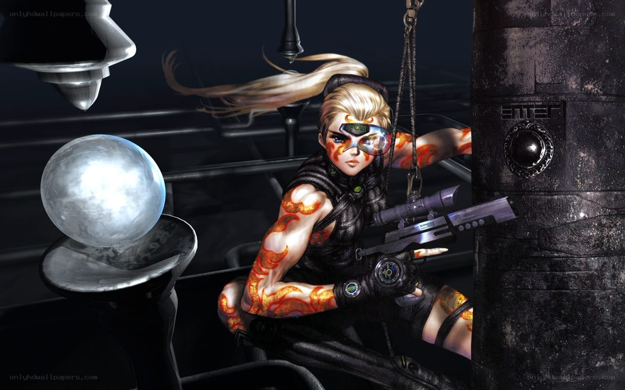 female sniper in futuristic setting
