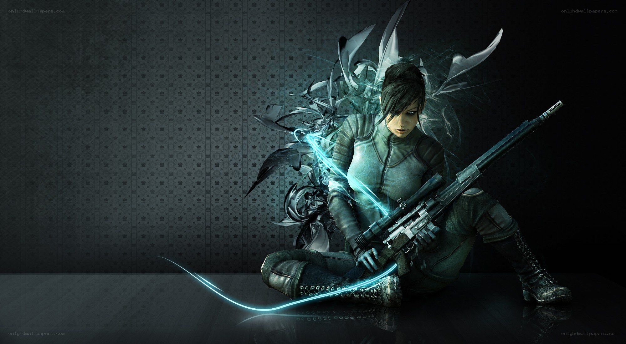 female sniper with glowing effects
