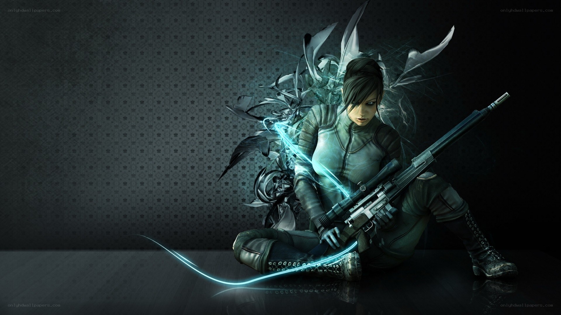 female sniper with glowing effects