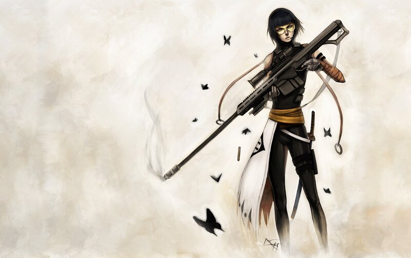 Female Sniper with Rifle — Black