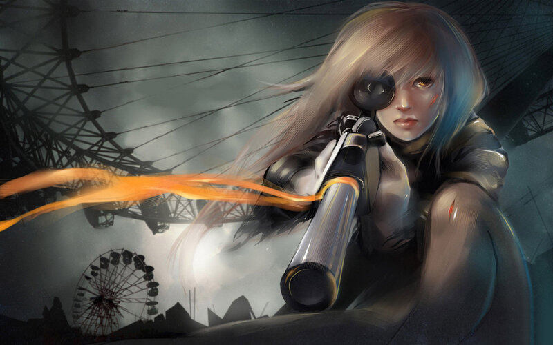 Female Sniper with Rifle — Gray