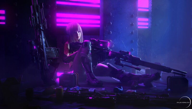 Female Sniper with Rifle — Purple