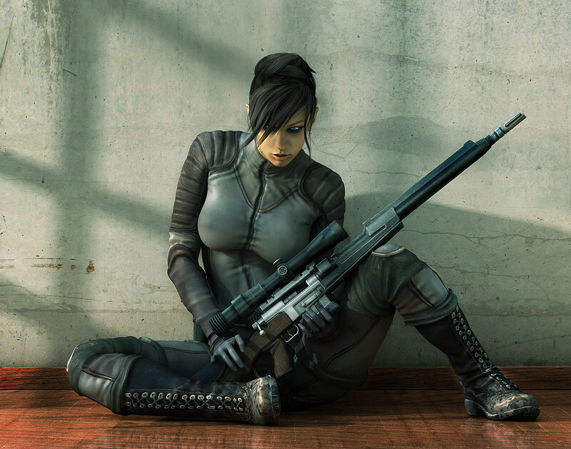 female sniper with rifle