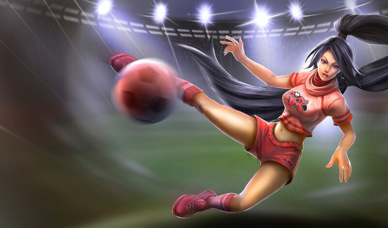 female soccer player kicking ball