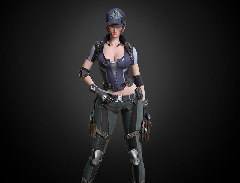 Female Soldier Character — Gray, Serious