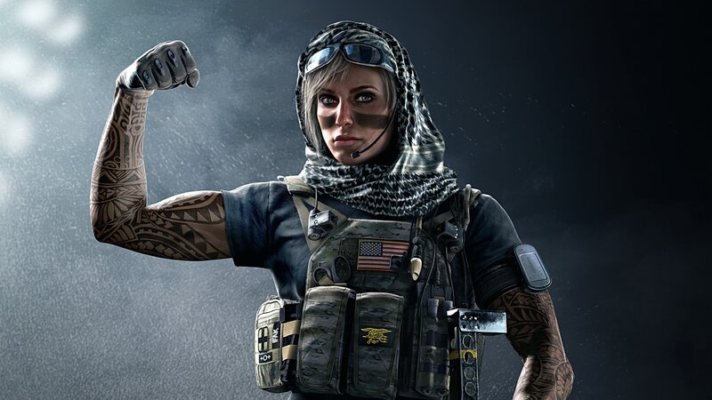 Female Soldier Flexing Arm — Black